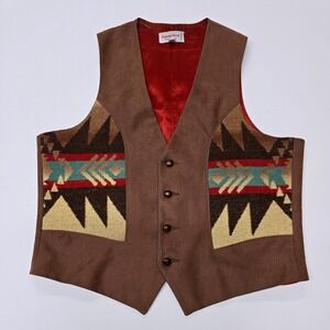 Vintage‎ Pagano West Size 42 Brown Southwest Geometric Vest Faux Suede